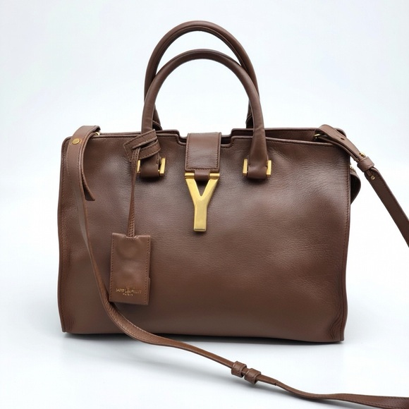 Saint Laurent Handbags - Yves Saint Laurent Brown Leather Y-Cabas bag with Gold Hardware